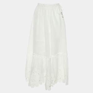 Zimmermann White Ramie Floral Lace Maxi Skirt XS