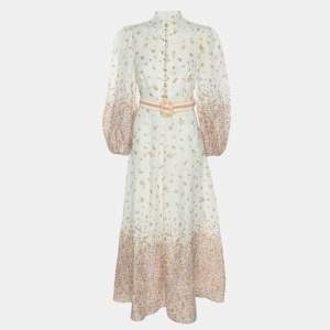 Pre Owned Zimmermann White Floral Printed Linen Carnaby Long Dress S
