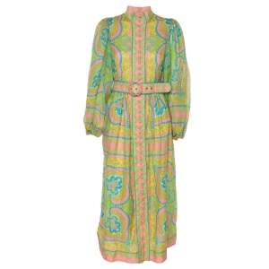 Zimmermann Multicolor Paisley Printed Linen Belted Midi Dress S