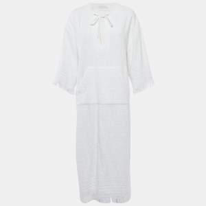 Zimmermann White Palm Tree Terry Cotton Fringed Kaftan Dress M