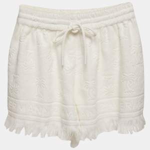 Zimmermann White White Palm Tree Terry Cotton Fringed Shorts M