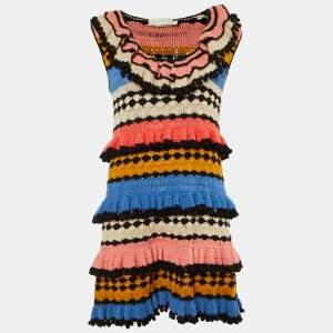 Zimmermann Multicolor Crochet Knit Tiered Dress L