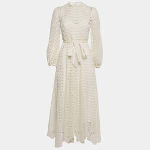 Zimmermann White Broderie Anglaise Cotton Belted Maxi Dress M