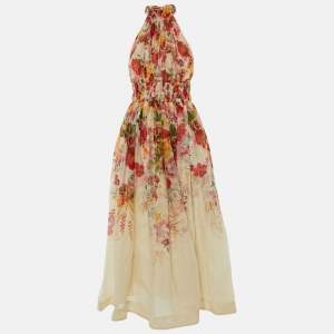 Zimmermann Cream Linen & Silk Wonderland Halter Midi Dress S