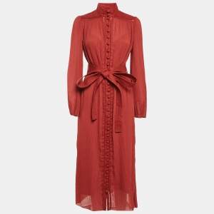 Pre Owned Zimmermann Brown Swiss Dots Plisse Espionage Midi Dress M