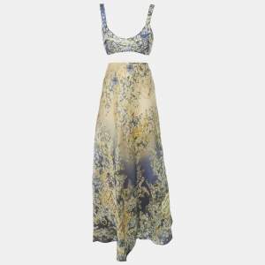 Zimmermann Blue Floral Print Silk Tama Bralette and Maxi Skirt Set M 