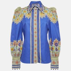 Zimmermann Blue Floral Print Cotton Embellished Shirt M