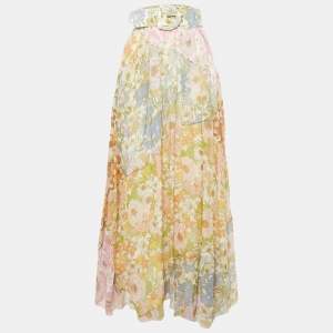 Pre Owned Zimmermann Multicolor Floral Print Cotton Blend Belted Maxi Skirt L