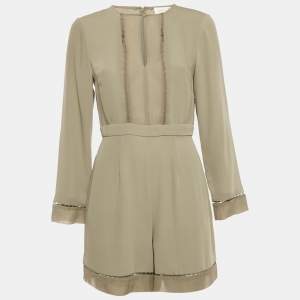 Pre Owned Zimmermann Olive Green Crepe Cutout Detail Long Sleeve Playsuit M