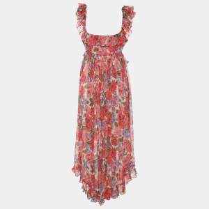 Zimmermann Multicolor Floral Print Silk Ruffled Detail Dress M