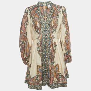Pre Owned Zimmermann Beige Paisley Print Linen Mini Dress L