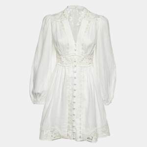Pre Owned Zimmermann White Linen August Plunge Mini Dress M