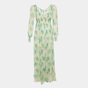 Pre Owned Zimmermann White Floral Printed Smocked Maxi Dress S