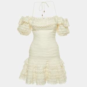 Pre Owned Zimmermann White Linen Off Shoulder Mini Dress S