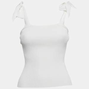 Pre Owned Zimmermann White Rib Knit Sleeveless Tie-Up Top XS