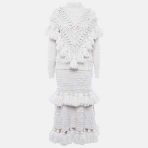 Pre Owned Zimmermann Ecru Crochet Wool kaleidoscope Jumper & Skirt Set XS/S