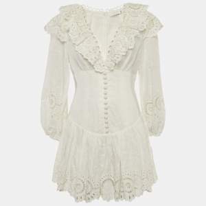 Pre Owned Zimmermann White Swiss Dot Anglaise Broderie Linen Bellitude Mini Dress M