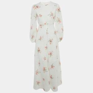 Pre Owned Zimmermann White Floral Print Linen Maxi Dress M