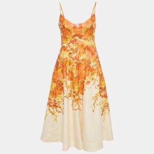 Pre Owned Zimmermann  Beige Floral Print Linen High Tide Midi Dress M