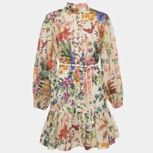 Pre Owned Zimmermann Multicolor Floral Print Cotton Flounce Mini Dress M