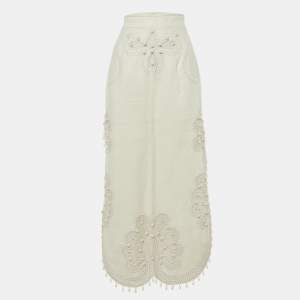 Pre Owned Zimmermann White Linen Ninety-Six Ric Rac Long Skirt M