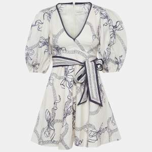 Pre Owned Zimmermann White Printed Cotton Mini Dress XS