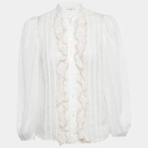 Pre Owned Zimmermann White Ramie Scallop Frill Detail Jude Shirt S 