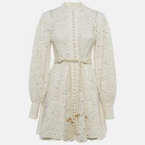 Pre Owned Zimmermann Beige Paisley Lace Amari Mini Dress M