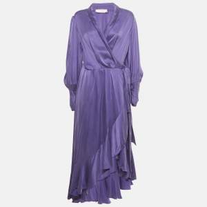 Pre Owned Zimmermann Purple Silk Wrap Around Midi Dress L