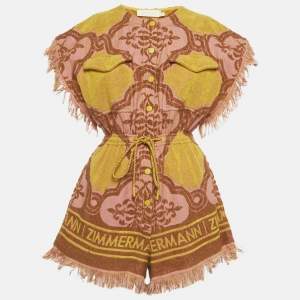 Pre Owned Zimmermann Yellow Floral Terry Cotton Romper S