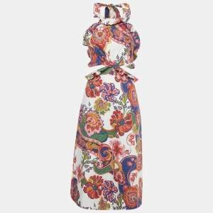 Pre Owned Zimmermann Multicolor Printed Linen Lovestruck Ruffled Dress M