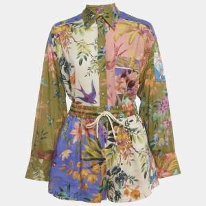 Pre Owned Zimmermann Multicolor Floral Print Cotton Tropicana Shirt & Shorts Set S