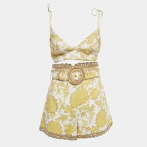 Pre Owned Zimmermann Yellow Printed Cotton Bralette & Shorts Set S