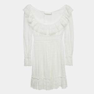 Pre Owned Zimmermann White Embroidered Cotton Melody Ladder Mini Dress XS