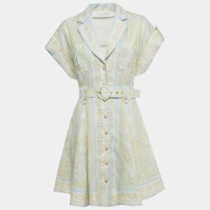 Pre Owned Zimmermann Light Green Paisley Print Linen Acacia Mini Dress M