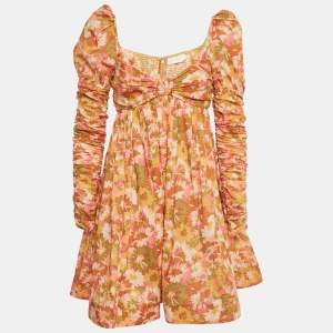 Pre Owned Zimmermann Yellow Floral Print Cotton Violet Mini Dress S 