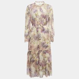 Pre Owned Zimmermann Beige Floral Print Chiffon Lyrical Lantern Midi Dress L