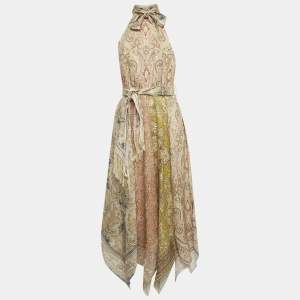 Pre Owned Zimmermann Multicolor Printed Linen Freja Scarf Hem Midi Dress M