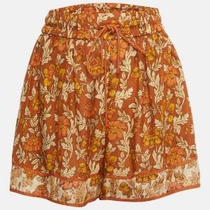 Pre Owned Zimmermann Brown Printed Silk Andie Short XS