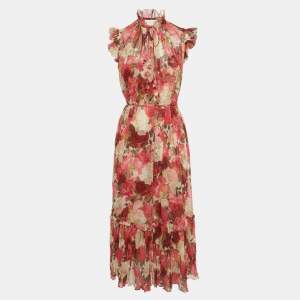 Pre Owned Zimmermann Red Floral Print Chiffon Midi Dress S