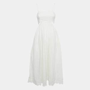 Pre Owned Zimmermann White Linen Scallop Jude Midi Dress S 