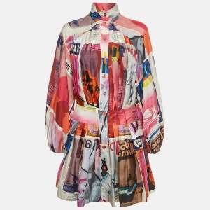 Pre Owned Zimmermann Multicolor Poster Print Silk Wavelength Pleated Mini Dress M