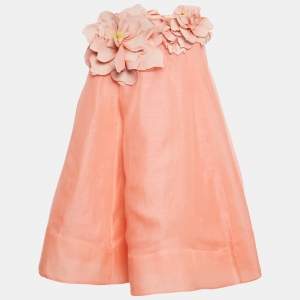 Pre Owned Zimmermann Coral Pink Linen Blend Natura Strapless Mini Dress M