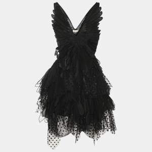 Pre Owned Zimmermann Black Tulle Rhythmic Fluted Mini Dress S