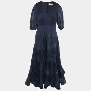 Pre Owned Zimmerman Navy Blue Crepe Pleated Midi Dress L