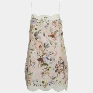 Pre Owned Zimmermann Pink Floral Print Linen Mini Dress M