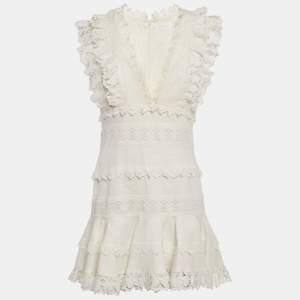 Pre Owned Zimmermann White Linen Wayfarer Flutter Dress M