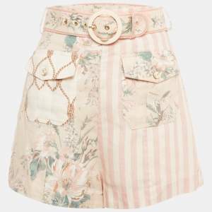 مملوكة مسبقًا شورت زيمرمان كتان أبيض بطبعة زهور وايت ويف كسرات مقاس متوسط - ميديم