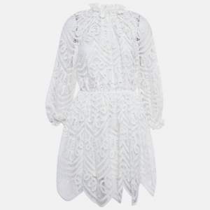 Pre Owned Zimmermann White Battenburg Lace Bonita Mini Dress M