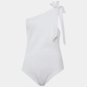 Pre Owned Zimmermann White Synthetic Bow Detail One Shoulder Zinnia One Piece Swimsuit L